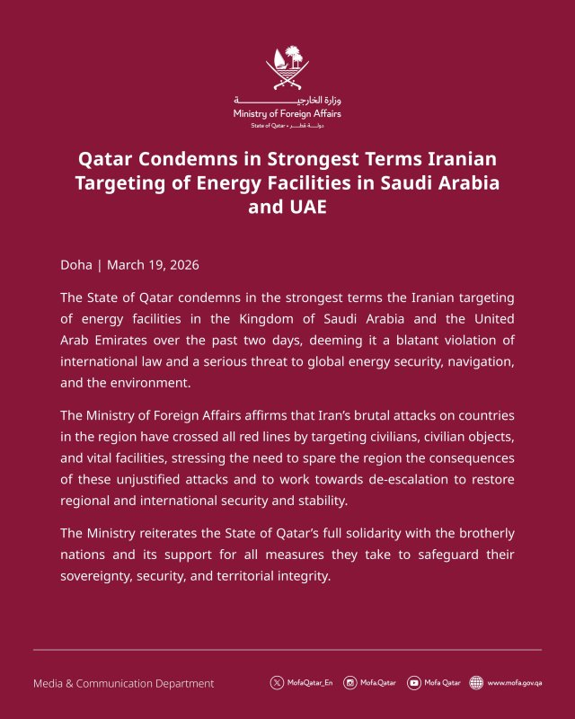 Katar’dan İran’ın Enerji Tesislerine Saldırılarına Sert Tepki