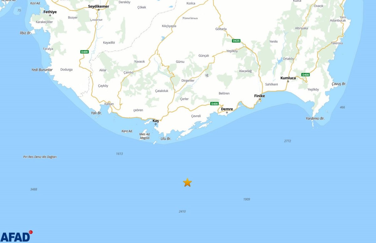 Kaş Açıklarında 3.8 Büyüklüğünde Deprem