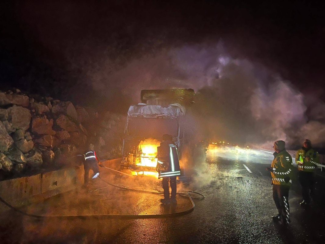 Seyir Halindeki Tır Alev Alev Yandı